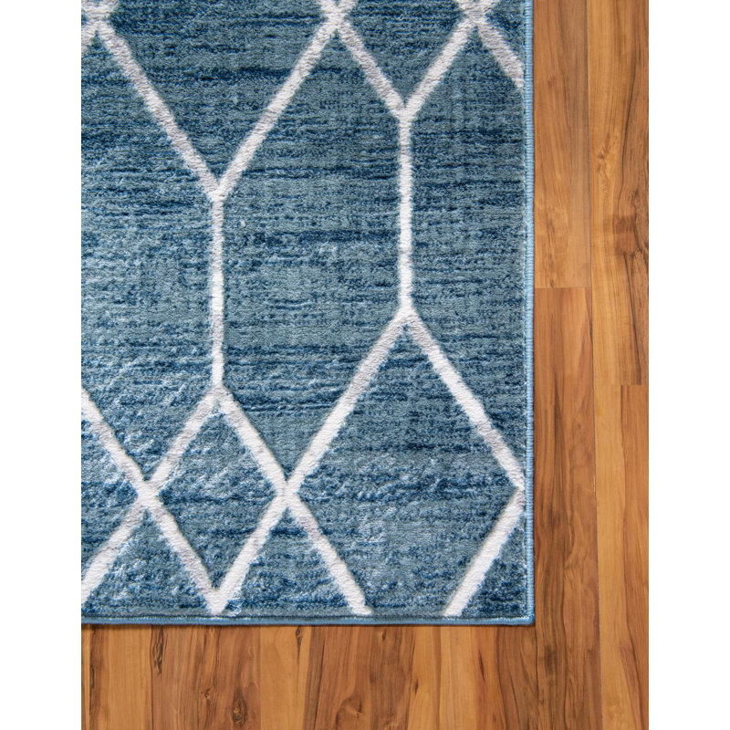 Tapis bleu / ivoire Jolette, Tapis de couloir 2 pi 11 po x 19 pi 8 po