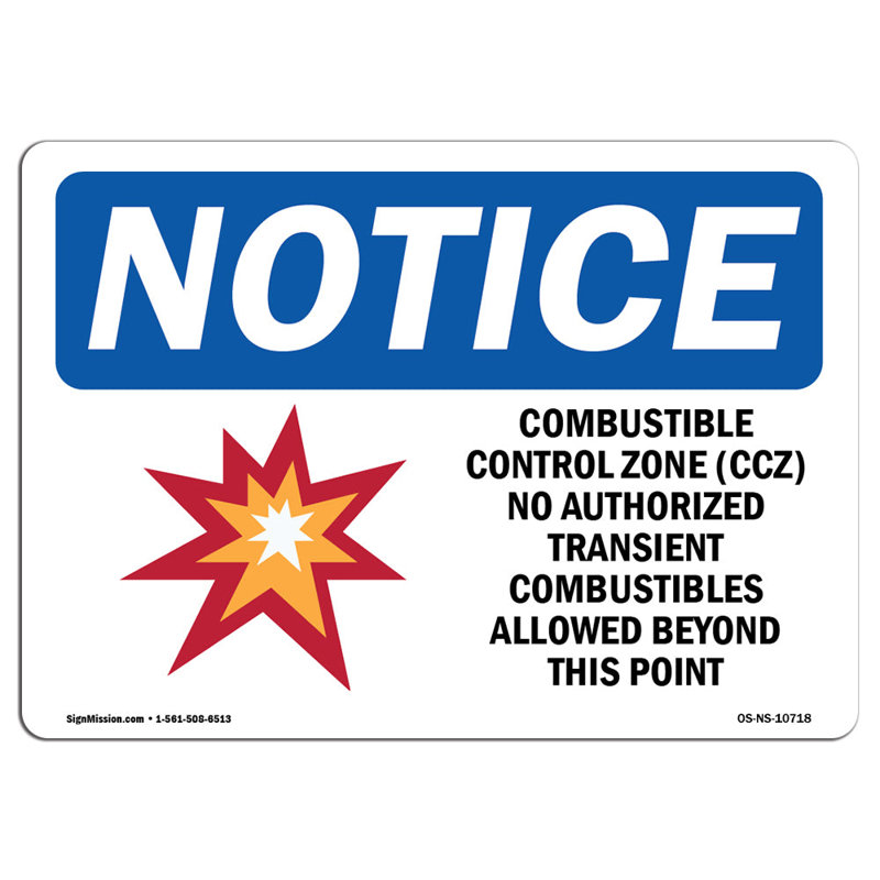 Combustible Control Zone Sign, 18" H x 24" W x 0.1" D