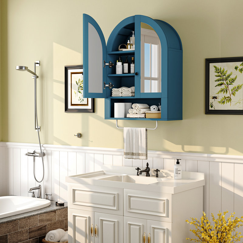 Armoire murale arquée avec portes en miroir et tablettes réglables pour la salle de lavage, la salle de bain et la cuisine