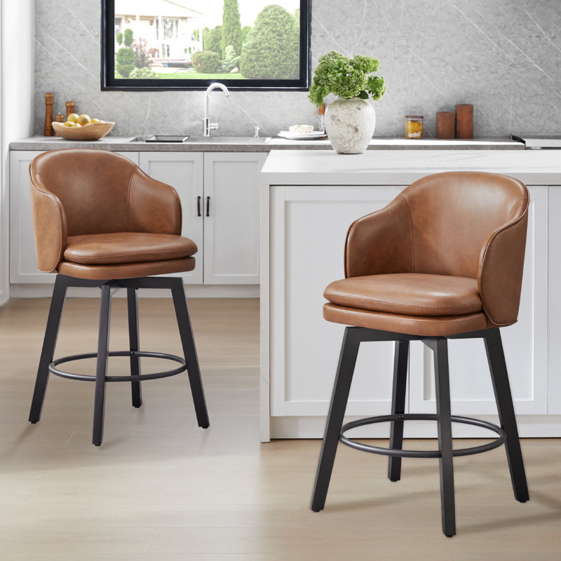 Swivel Bar Stool With Back, Brown, 2
