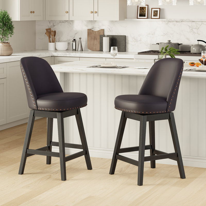Tabouret de bar pivotant vintage avec pieds en bois massif, Noir
