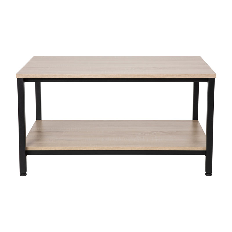 Driftwood and Black Metal Rectangular Coffee Table with Shelf