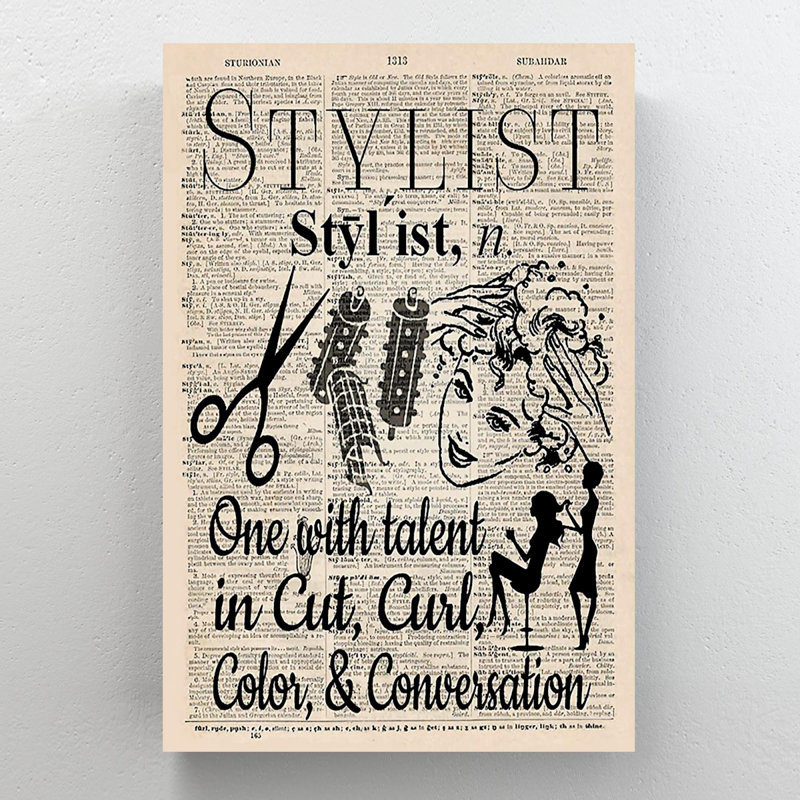 Fille et outils de coiffure - Stylist One With Talent In Cut Curl Color & Coversation - 1 pièce, impression d'art graphique rectangulaire sur toile tendue