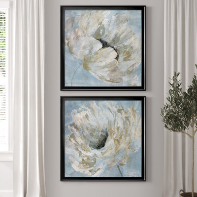 Blue Blanc I - Matted and Framed Under Acrylic Glass, Set of 2, Large Living Room Wall Art