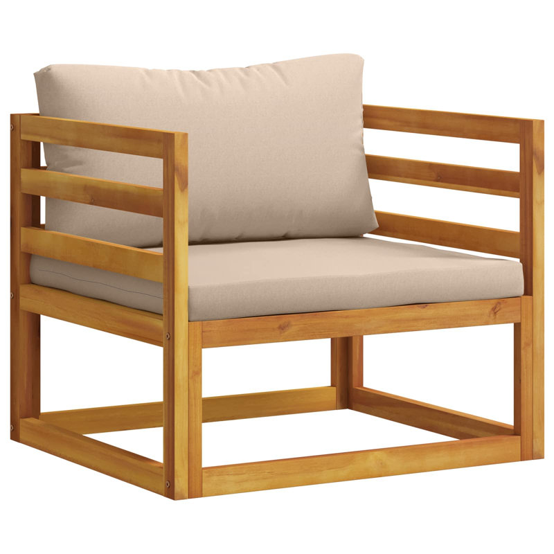 Ensemble de mobilier de jardin modulaire de 5 pièces en bois d'acacia massif naturel, 2x corner + 2x armchair + table, Taupe