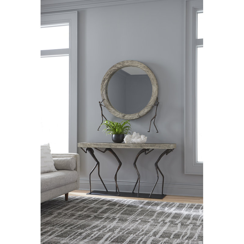 Atlas 60" Gray Stone and Black Metal Console Table