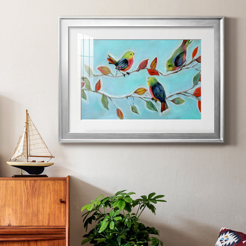 Bitty Birds II - peinture encadrée, H 22,5 po x l 30,5 po x P 1,5 po, Cadre argenté
