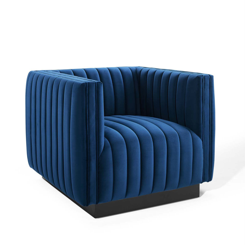 Modway Conjure Channel Tufted Performance Velvet Accent Armchair, Navy