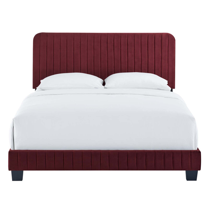 Celine Channel Tufted Performance Velvet Bed, Queen, Maroon