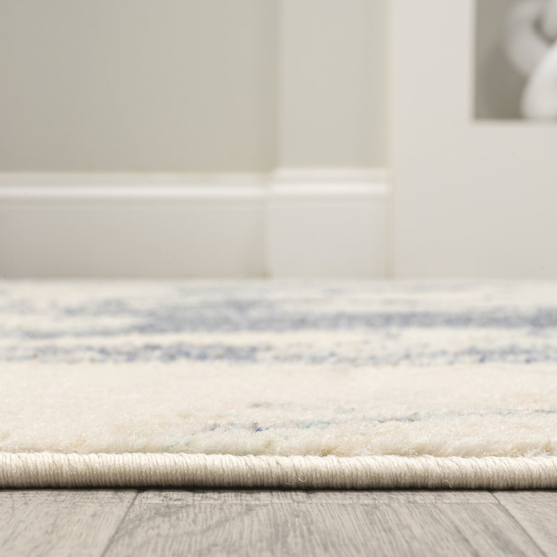 Tapis bleu / crème à motif abstrait marbré Cooper-John, Tapis de couloir 2 pi x 8 pi
