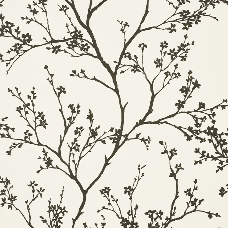 Twiggy Vinyl Wallpaper, Black on Ivory