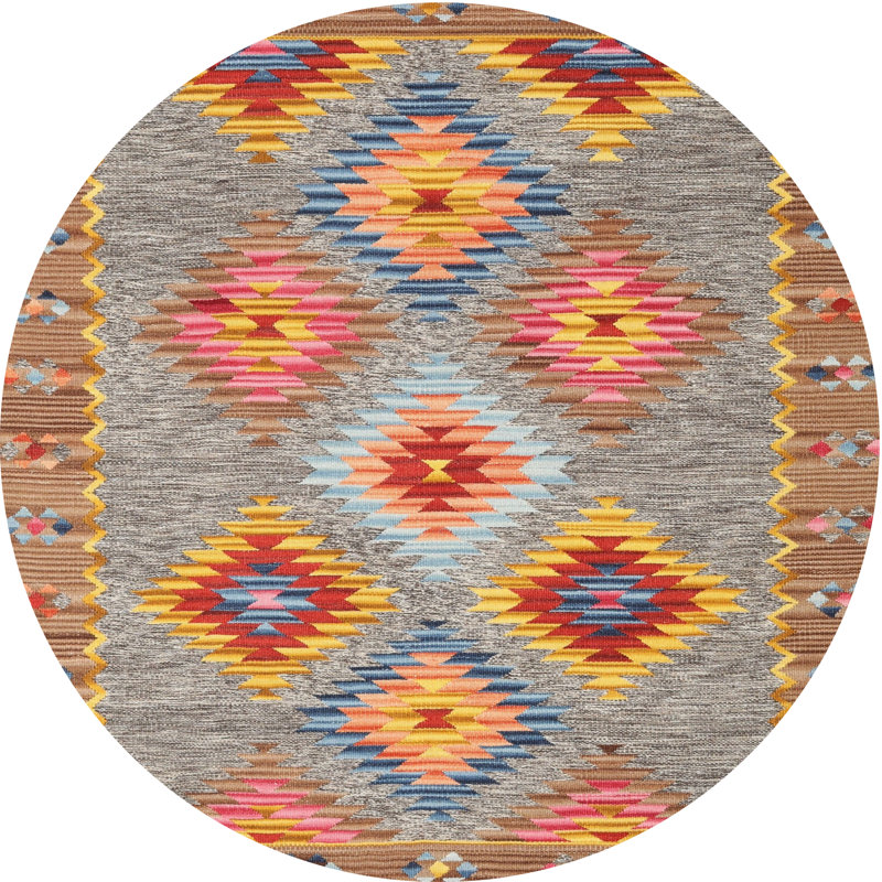 Tapis contemporain rouge / vert, Rond 6 pi