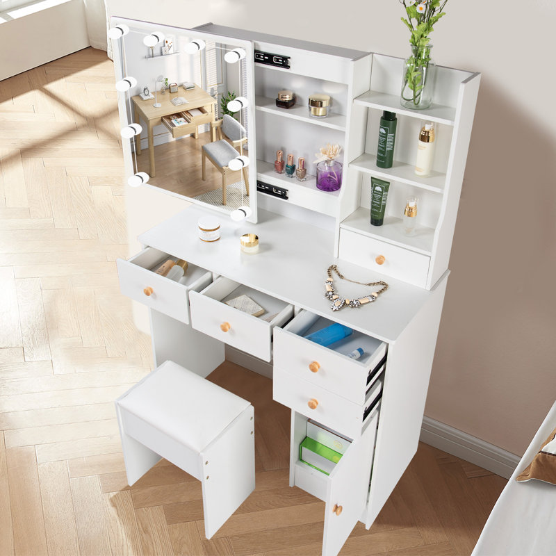 Coiffeuse avec miroir lumineux coulissant