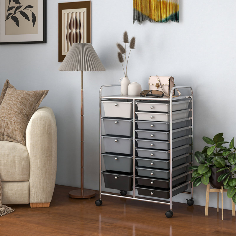 Commode de rangement roulante 15 tiroirs Hoffman, gris