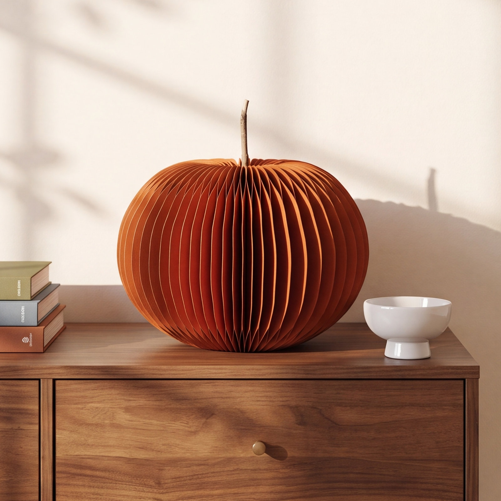 Paper Folding Honeycomb Pumpkin With Twig Stem