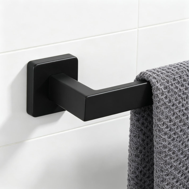 Premium Stainless Steel Towel Bar for Bathroom - Heavy Duty Wall Mounted Shower Towel Rack with Rust-Proof Matte Black Finish - Easy Installation