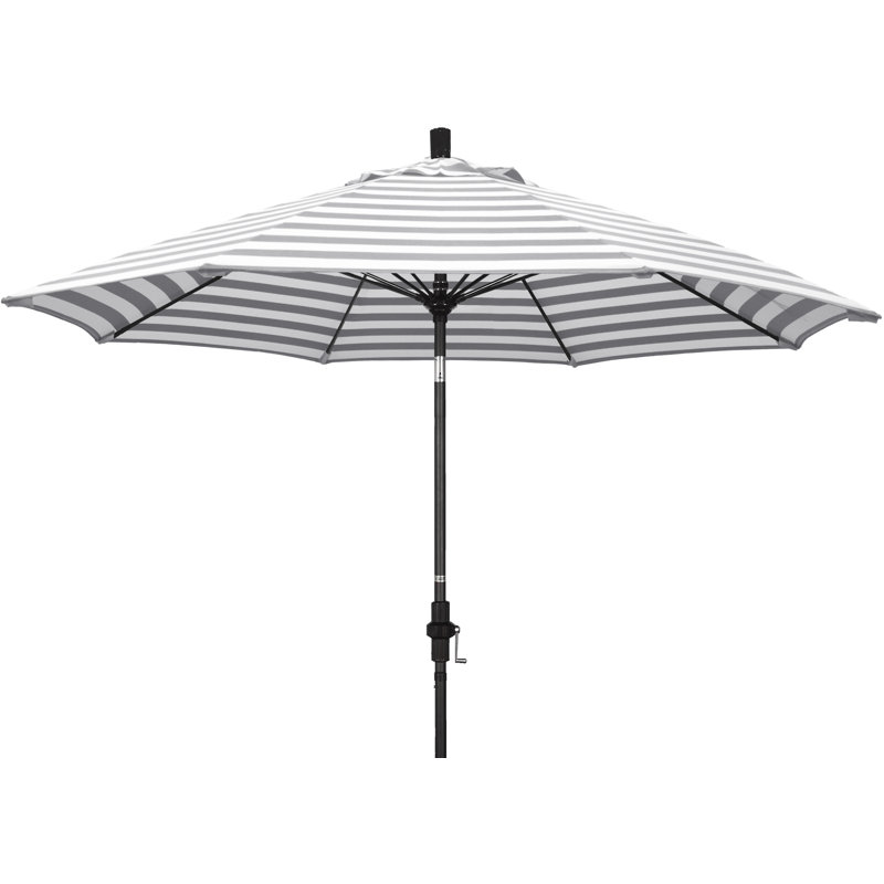 Parasol 9" Market, Rayure Cabana grise / blanche, Matted Black