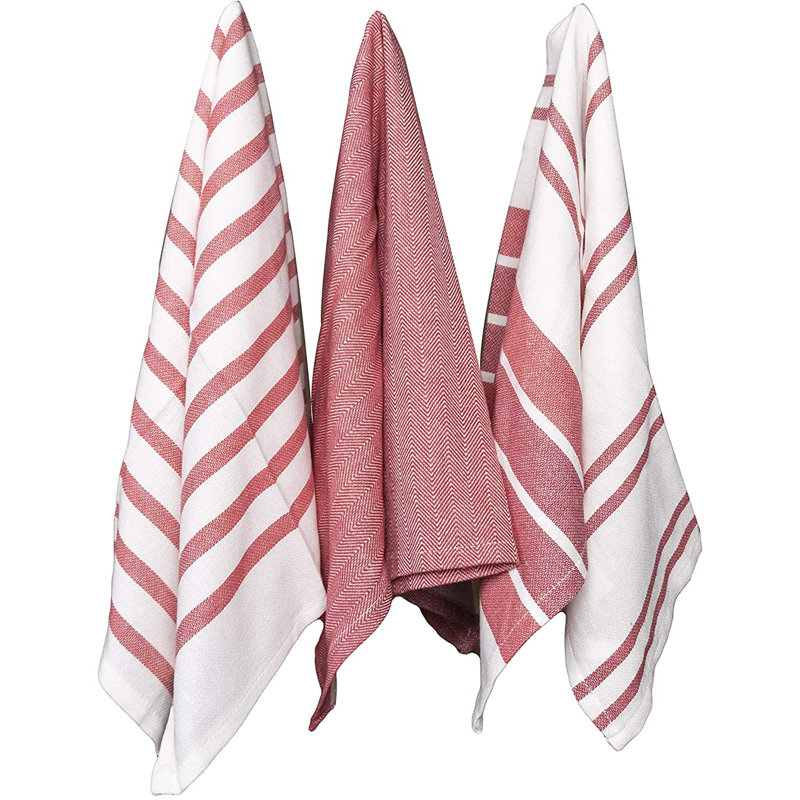 Cotton Stripe Kitchen Towel Linen Set, Rust
