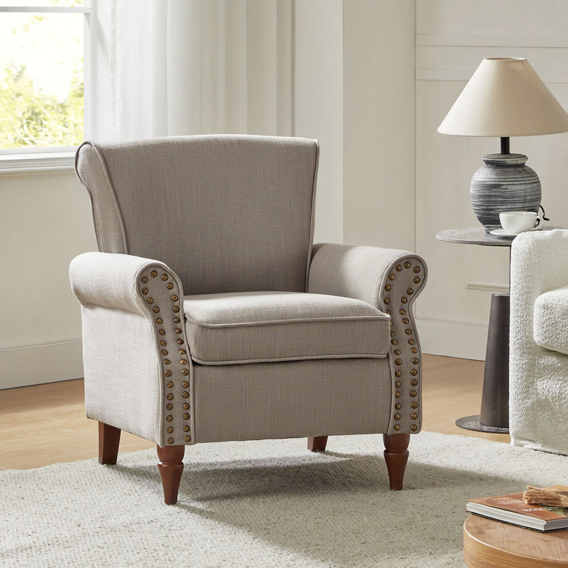 Zellig Traditional Wooden Upholstered Accent Chair, Grey