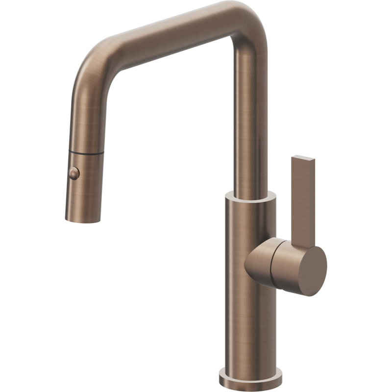 Corsano Contemporary Pull Down Kitchen Faucet with Button Sprayer Quad Spout and FB Series Handle, Satin Bronze
