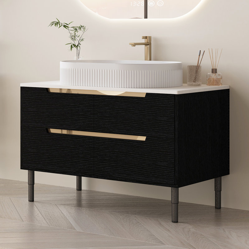 36" Modern Dual-Design Bathroom Vanity With Ceramic Sink & 4 Soft-Close Drawers, Floating Or Freestanding Waterproof Wood Cabinet