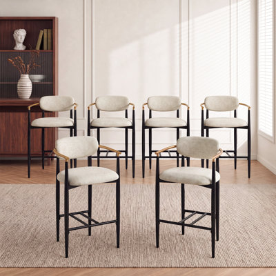 Tabourets de bar modernes COLAMY MATRIX, hauteur assise de 75 cm (29,5 po), pour comptoirs de 102 à 112 cm (40 à 44 po), beige, ensemble de 6