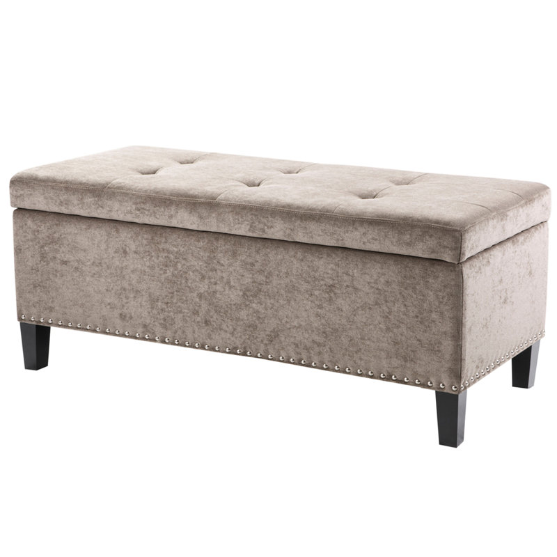 High Capacity 400 Lbs Storage Bench With Cushion And Interior Space Stylish Hidden Leg Structure, Taupe
