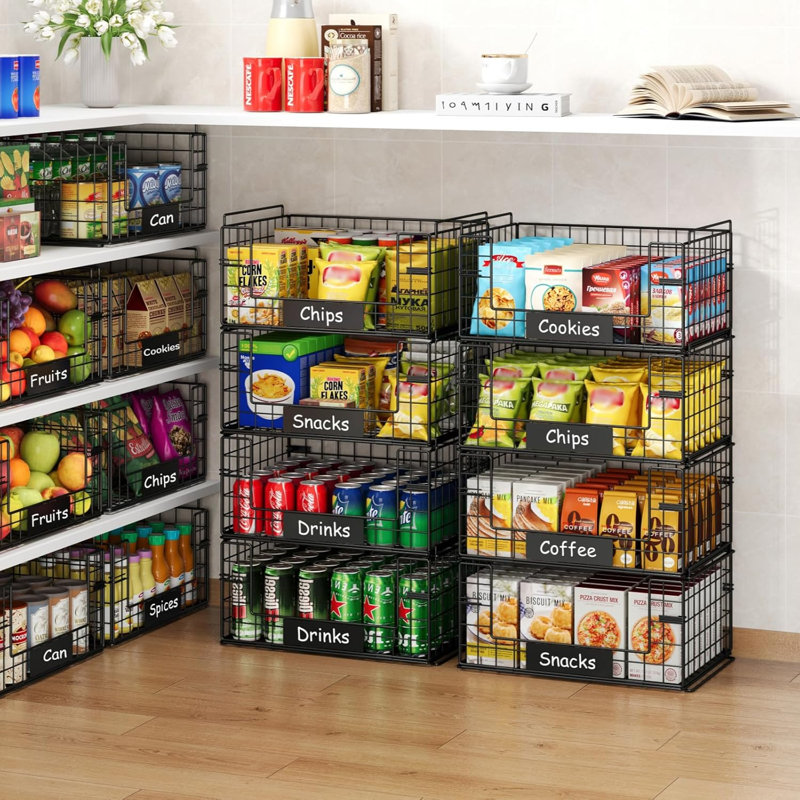 4-Pack Stackable Metal Mesh Basket With Handle