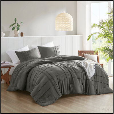 3-Piece Cal King Soft Washed Pleated Comforter Set
