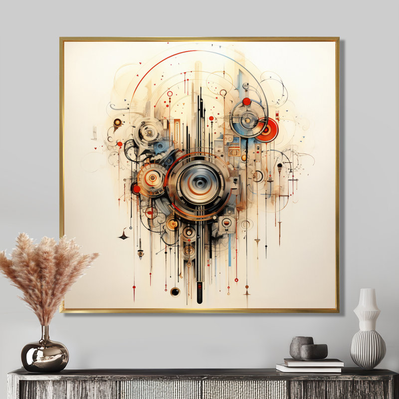 «Music Waves», composition abstraite rétro - musique, art mural, Toile avec cadre flottant or, H 30 po x l 30 po x P 1 po