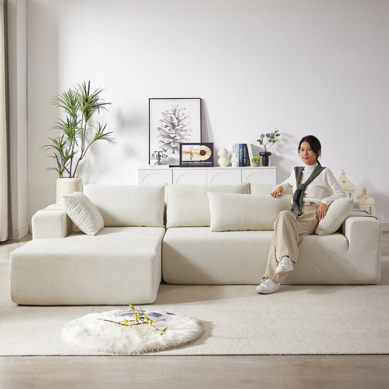 Canapé modulaire 2 pièces Boneless, Chenille ivoire, Orienté à gauche (vu de face)