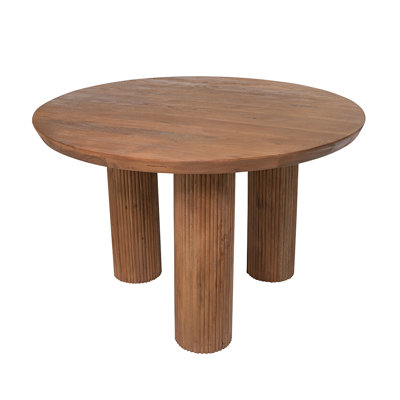 47x47x30" Round Acacia Wood Dining Table With Three Sculptural Legs And Natural Brown Finish