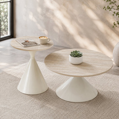 Tables basses et de cocktail modernes, aspect marbre MDF, ensemble gigogne pour la maison