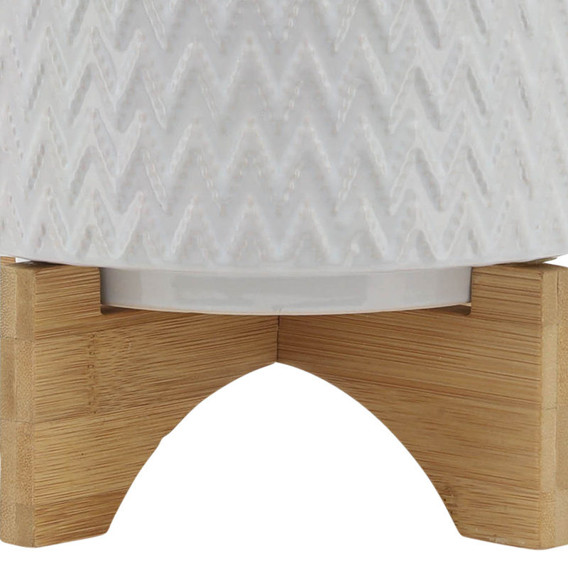 Geometric Round Ceramic Outdoor Planter on Stand for Living Room or Patio Decor - Modern Indoor Flower Pot Display for Home Decor Styling - White