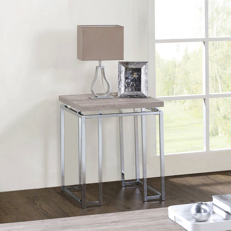 Table de bout carrée avec base en métal chêne naturel