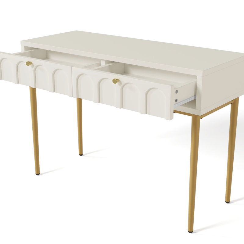 Table à langer moderne avec look blanc crème et pieds en métal avec deux espaces de rangement élégants