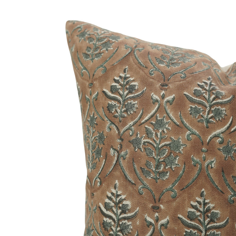 Housse de coussin en lin épais à motif floral imprimé à la main Fab divine, Vishalpushp, H 12 po x l 20 po, Rectangulaire