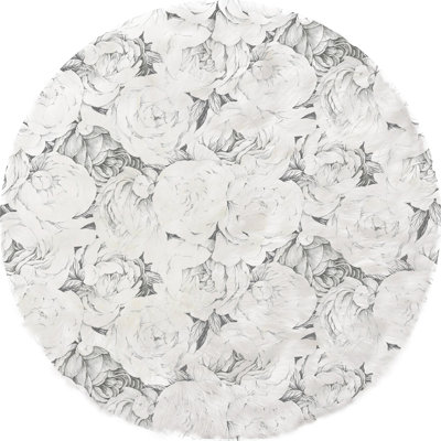 Peony Passion Faux Fur Cloud Round Washable Rug
