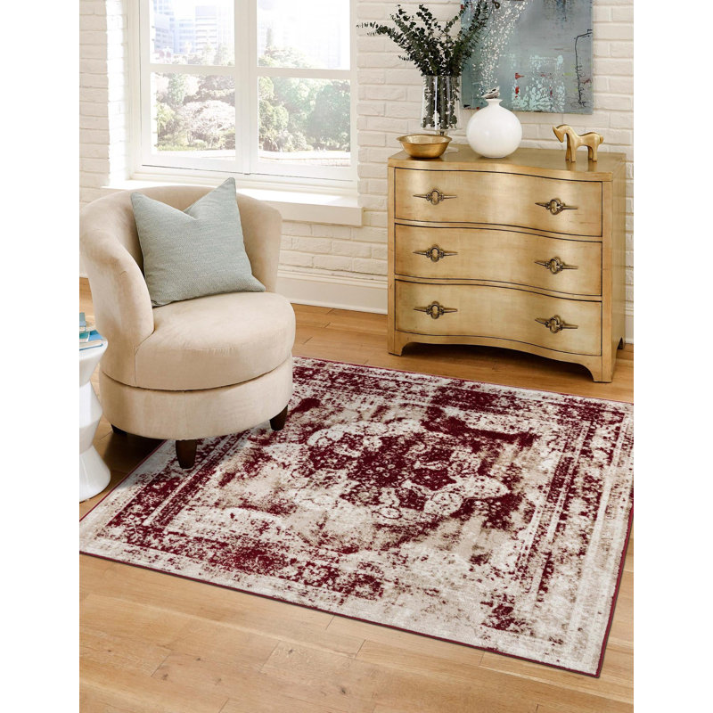 Brandt Oriental Area Rug, Square 8', Burgundy