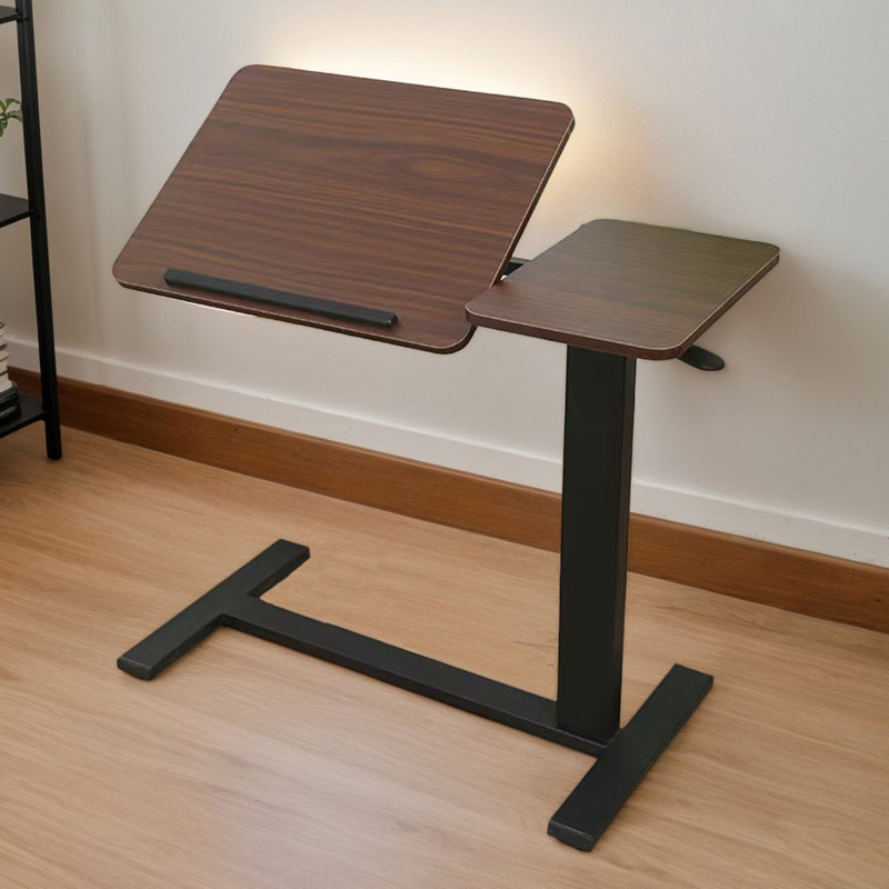Table de chevet pliante réglable - Support avec roulettes, hauteur pour ordinateur portable et de travail, couleur noyer, réglage polyvalent de l'angle du bureau mobile, coffre-fort