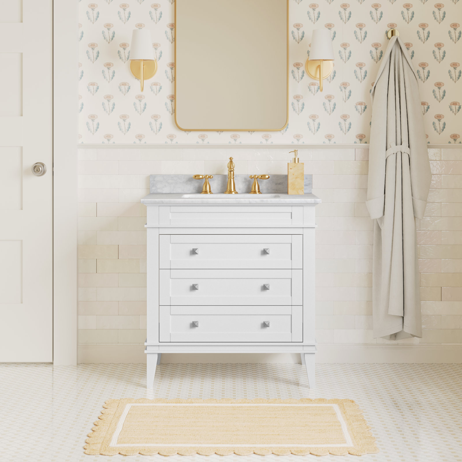 Frankfurt 30'' Single Bathroom Vanity, White, Carrara Marble