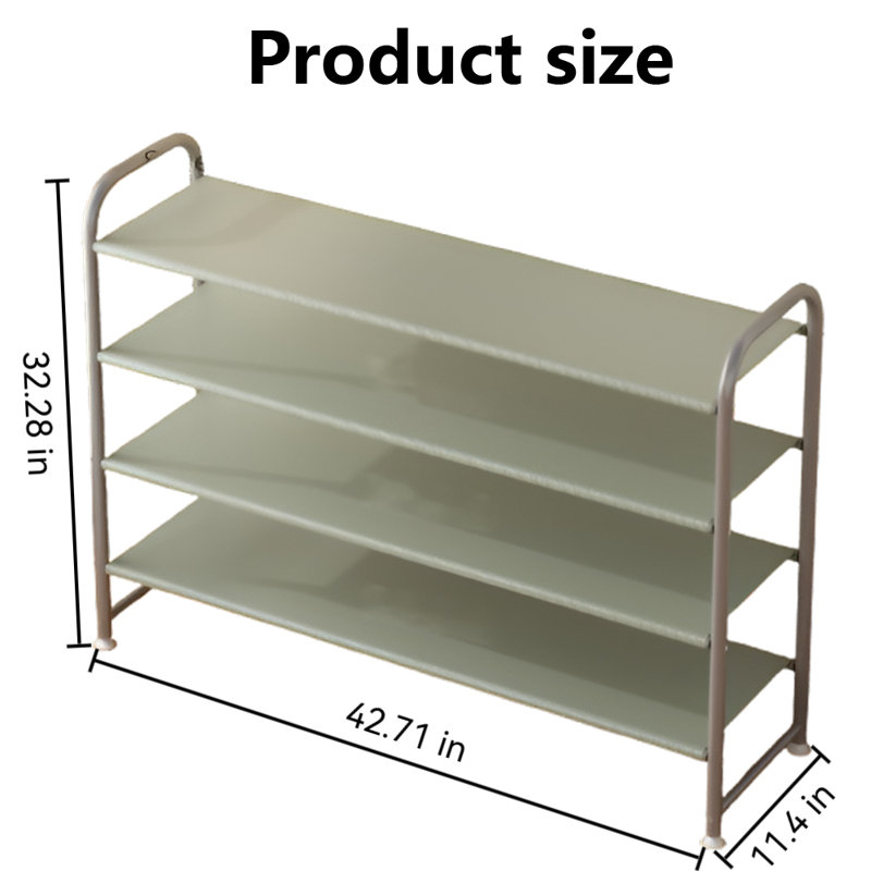 4-Layer Shoe Rack With Long Storage Shelf, Wardrobe Entrance Wide Metal Shoe Rack, Green