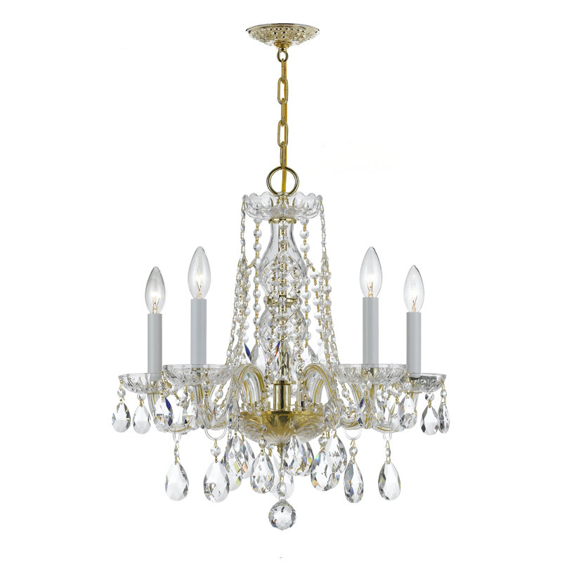 Wehr 5 - Light Candle Style Classic Chandelier with Crystal Accents, Polished Brass, Majestic Wood Polished