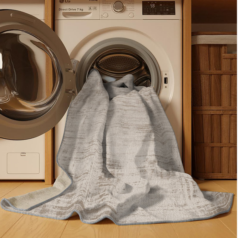 Machine Washable Abstract Gray Area Rug, Square 4'