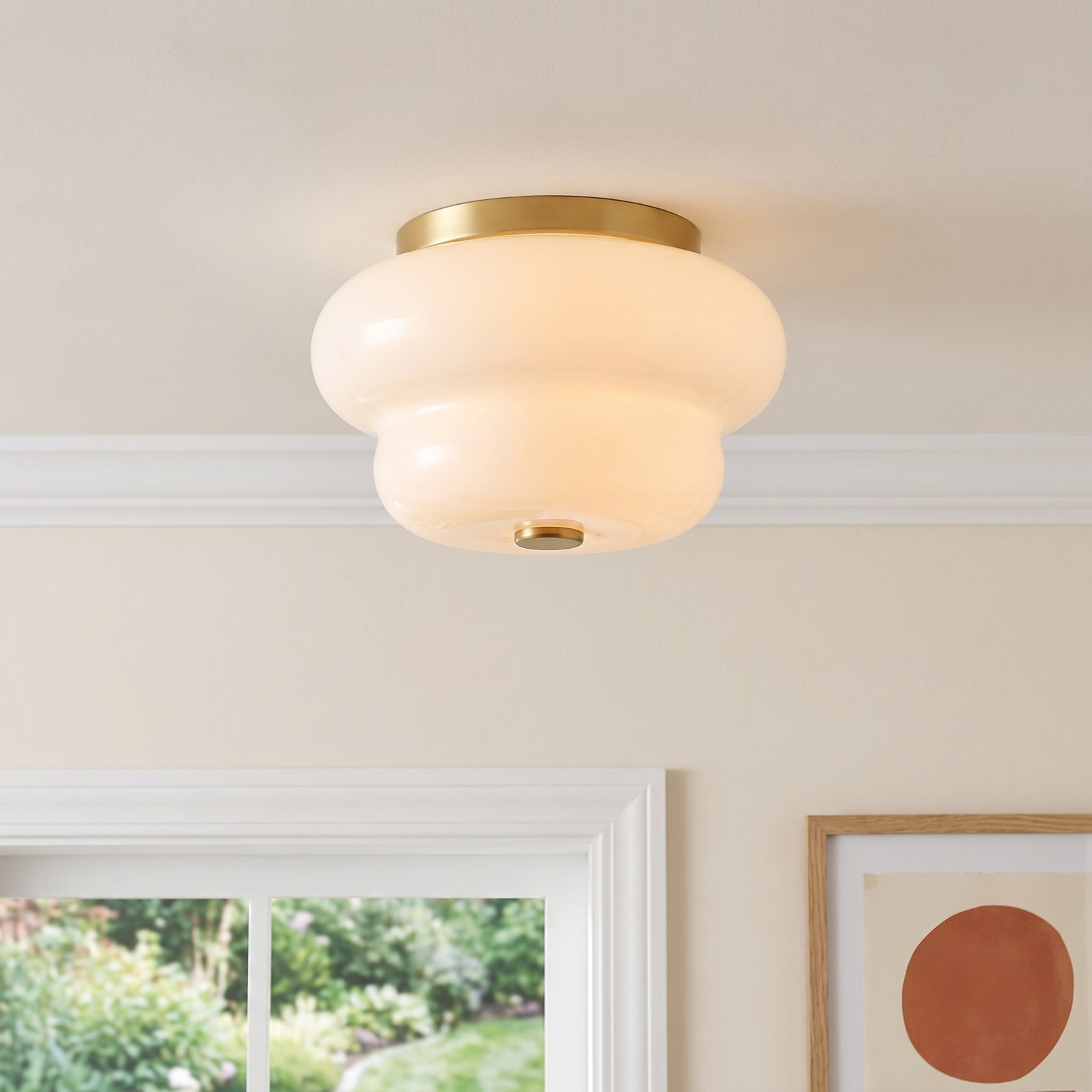 Alfonso 2 Light Glass Flush Mount, Aged Brass