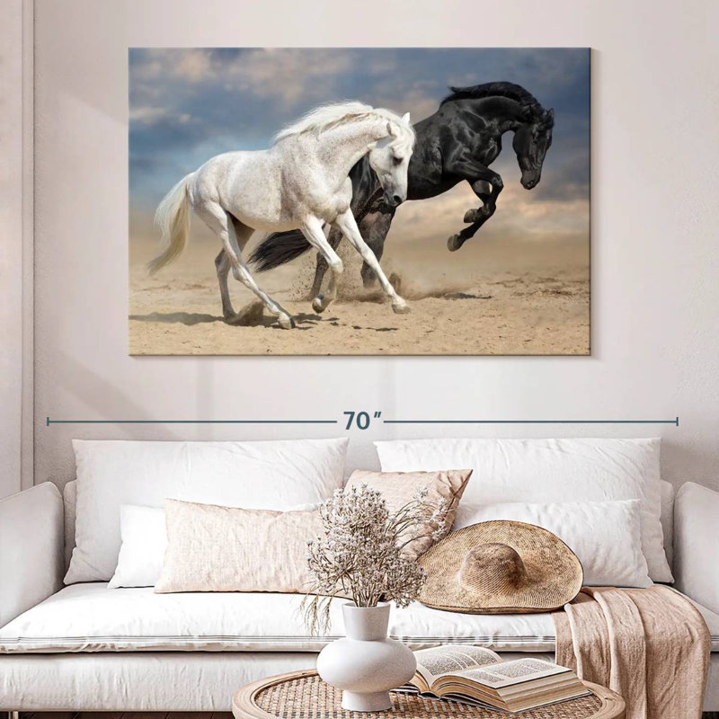 Brampt Black And White Horses, 34" H x 51" W
