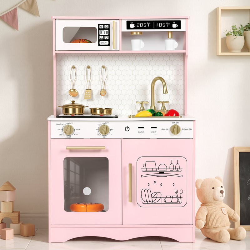 Cuisine en bois pour enfants avec lumières et sons, cuisine de jeu d'imitation avec accessoires pour les tout-petits de 3 à 8 ans