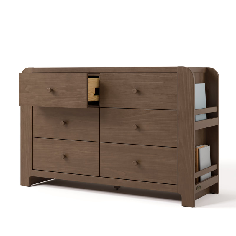 Commode 6 tiroirs avec bibliothèque Read-With-Me, Hazelnut
