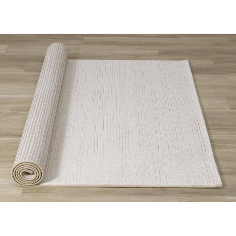Oilla White Cream Carved Indoor Area Rug, Runner 1'11" x 3'11"