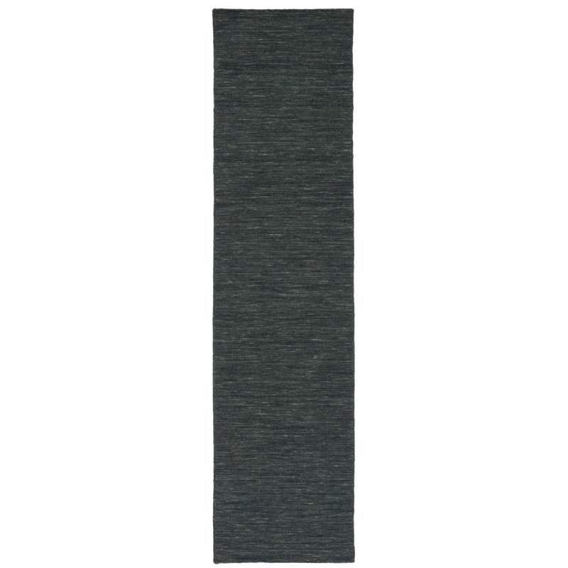 Kilim Hand Loomed Wool/Cotton Rug in Charcoal/Gray, Runner 2'3" x 9'
